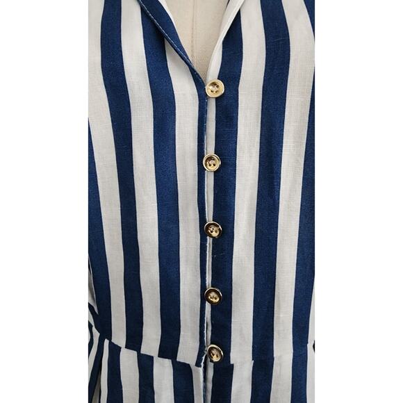 NWOT Zara Striped Linen Bld Shirt Dress XS XSmall Midi Blue White Resort No Belt - Picture 6 of 12